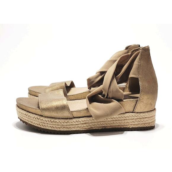 EILEEN FISHER Zoe Metallic Leather & Mesh Espadrille Platform Sandals 8.5 Shoes - Picture 4 of 7